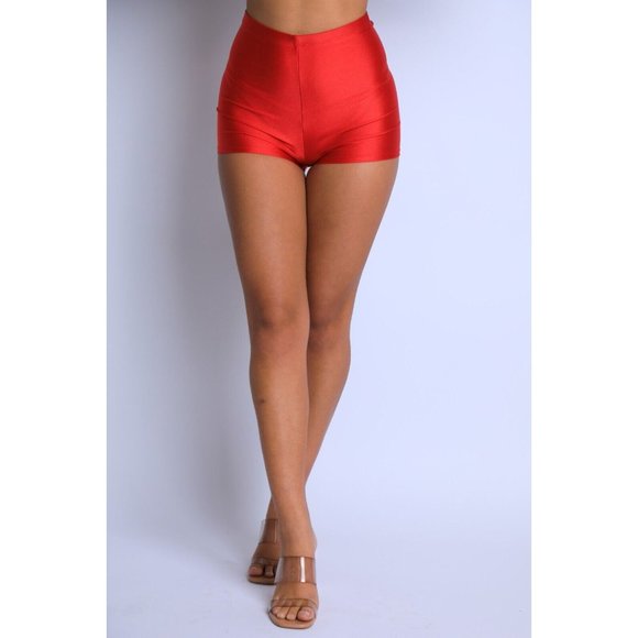 Women High Waist Shiny Tricot Stretchy Skinny Rave Dance Yoga Biker Shorts S M L - Picture 8 of 9